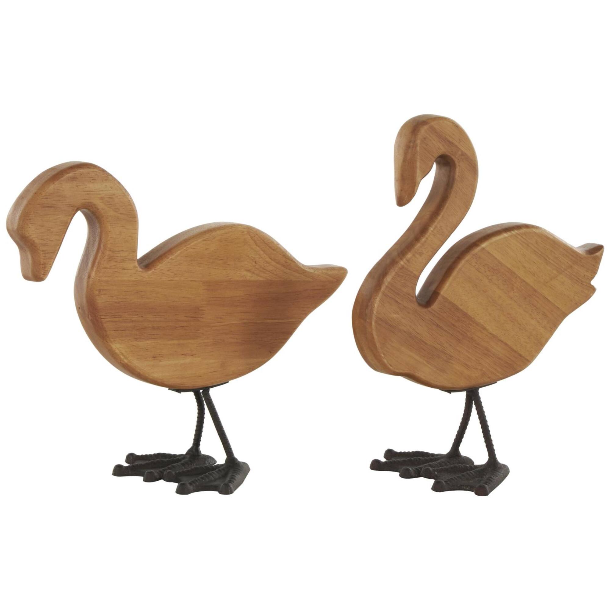 Brown Abstract Minimalistic Wood Swan Sculpture Set